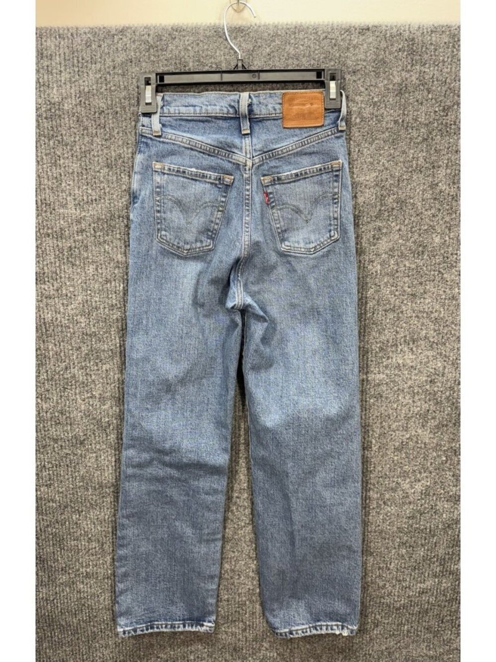 Levis Ribcage Straight Jeans Womens 24x27 Blue Distressed Button Fly Premium - Picture 3 of 12